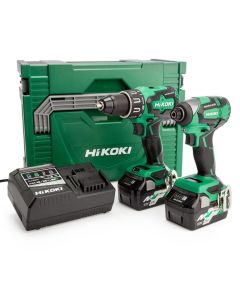*Clearance* Hikoki 18v Brushless Twin Pack DVD18DD Combi Drill + WH18DD Impact Driver with 3 Li-Ion Batteries 5.0Ah KC18DDXJB plus free Torch bare unit